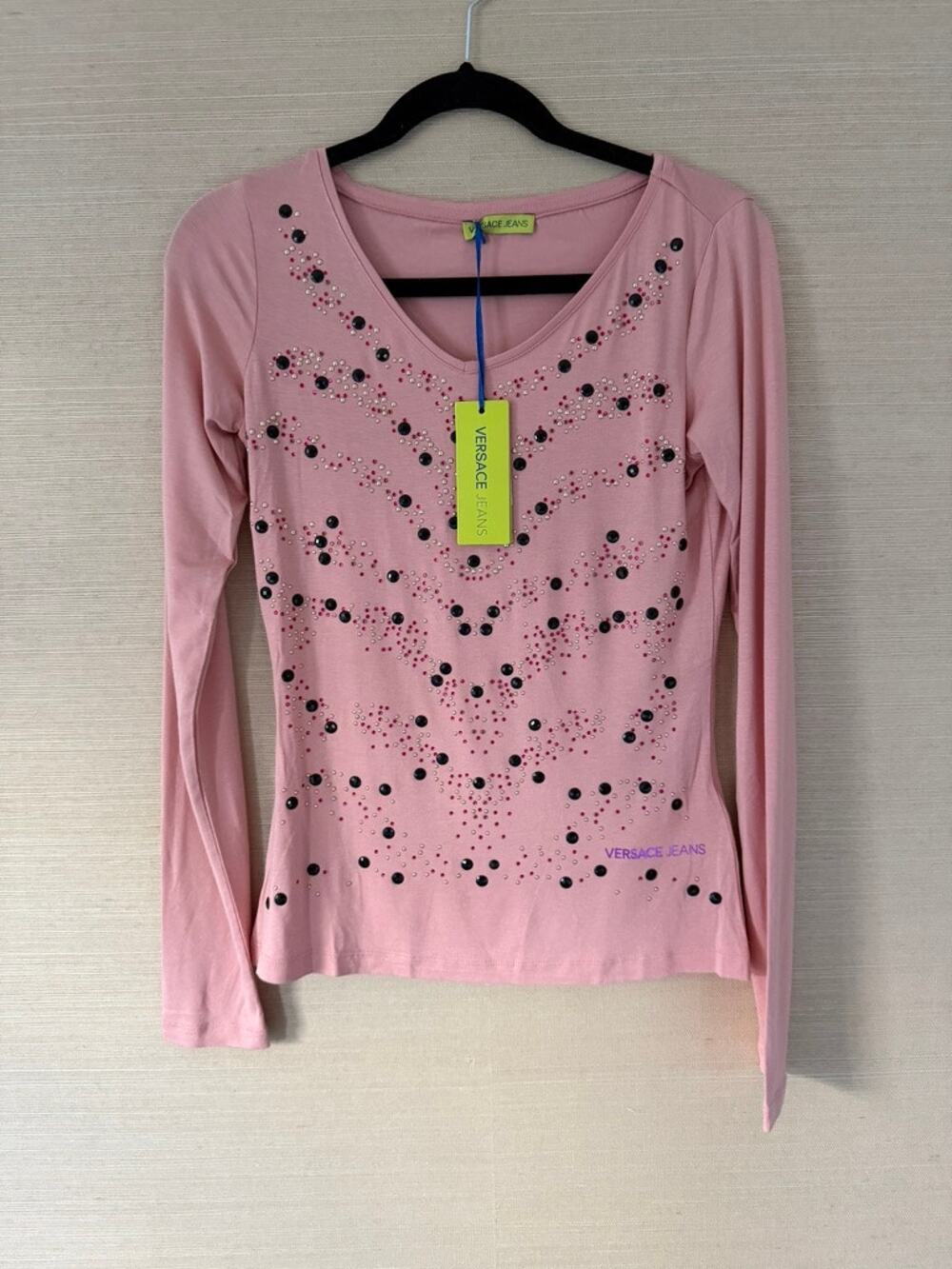 Versace Jeans Pink Studded Long Sleeve Top – Size XS / NWT
